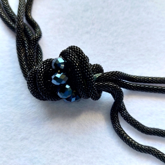 Long Necklace Thick Chain Linked Multi-Tone Black Dangle Crystal Strands - Picture 7 of 10